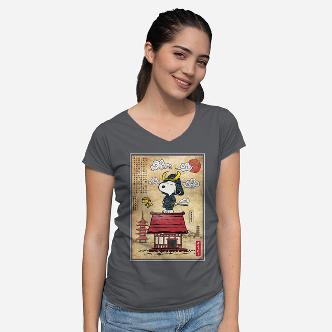 Beagle Samurai In Japan-Womens-V-Neck-Tee-DrMonekers