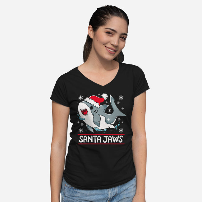 Santa Jaws-Womens-V-Neck-Tee-Vallina84