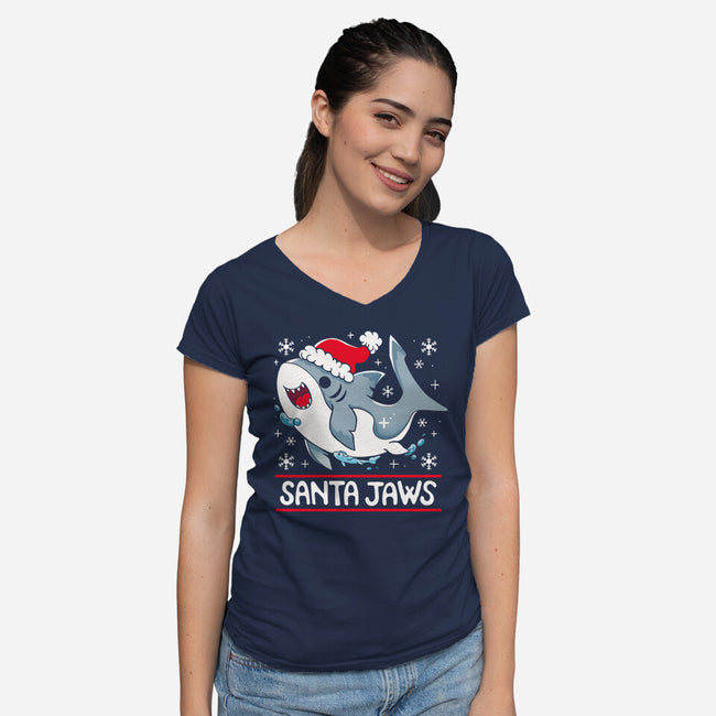 Santa Jaws-Womens-V-Neck-Tee-Vallina84