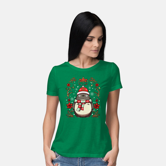 Christmas Totoro-Womens-Basic-Tee-JamesQJO