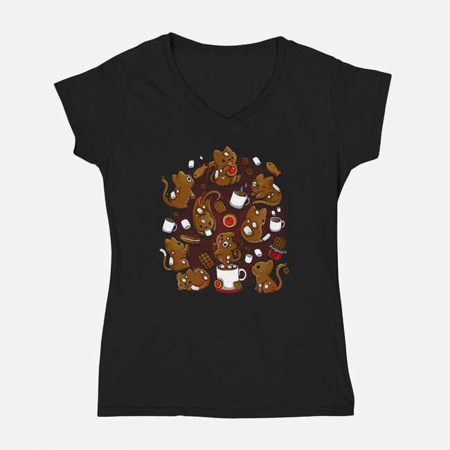 ChocoCat-Womens-V-Neck-Tee-Vallina84