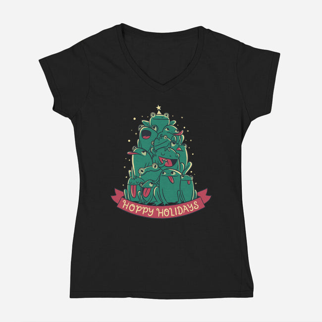 Hoppy Holidays-Womens-V-Neck-Tee-Aarons Art Room