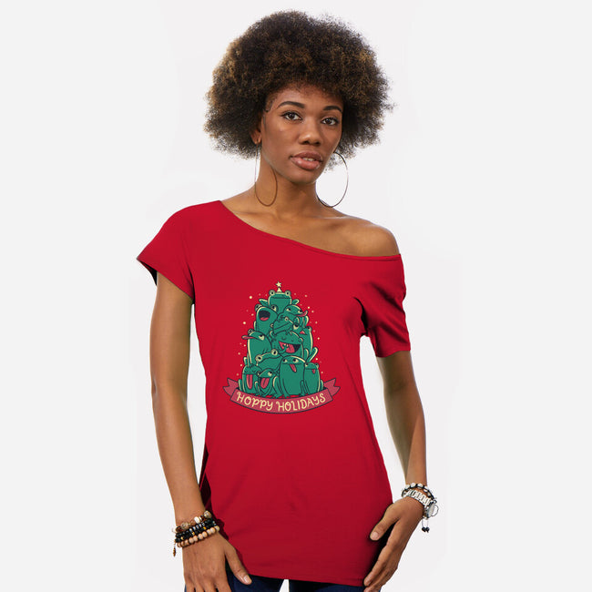 Hoppy Holidays-Womens-Off Shoulder-Tee-Aarons Art Room