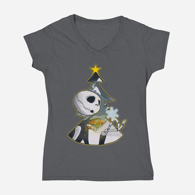 Nightmare Snowflake-Womens-V-Neck-Tee-Claudia