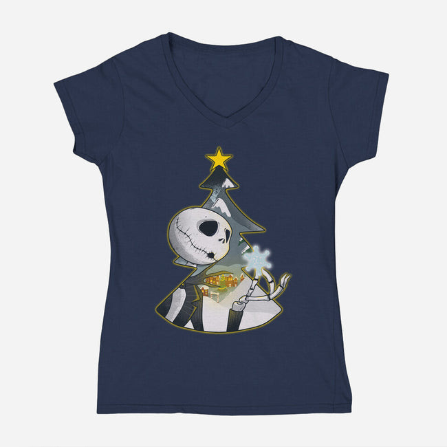 Nightmare Snowflake-Womens-V-Neck-Tee-Claudia