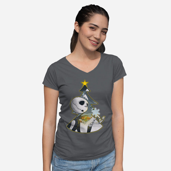 Nightmare Snowflake-Womens-V-Neck-Tee-Claudia