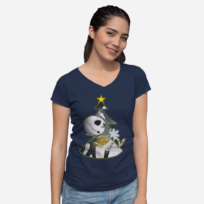 Nightmare Snowflake-Womens-V-Neck-Tee-Claudia