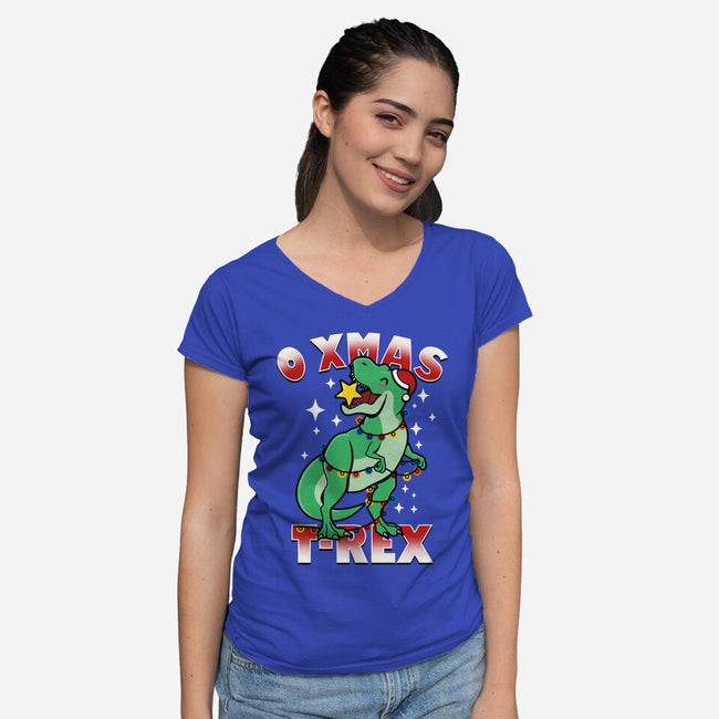 O Xmas T-Rex-Womens-V-Neck-Tee-Boggs Nicolas