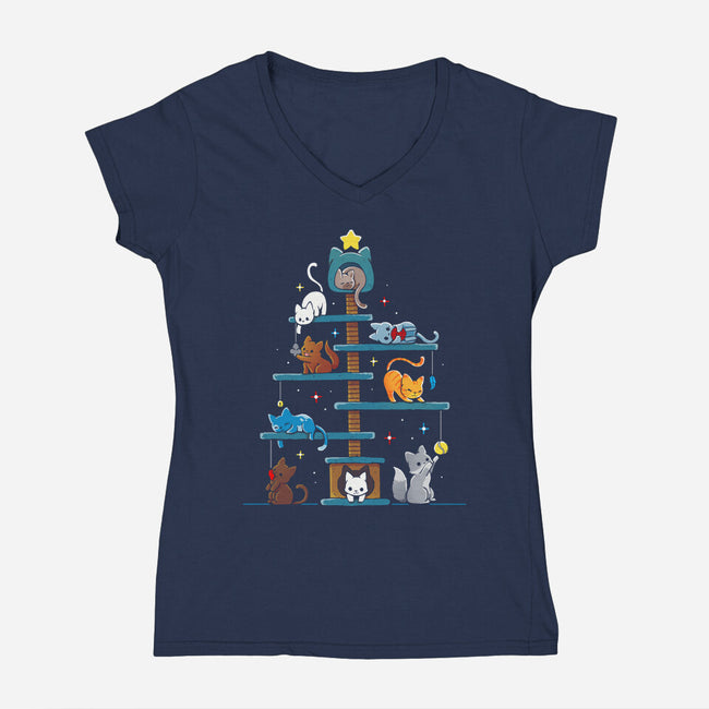 Christmas Tree House Cats-Womens-V-Neck-Tee-Vallina84