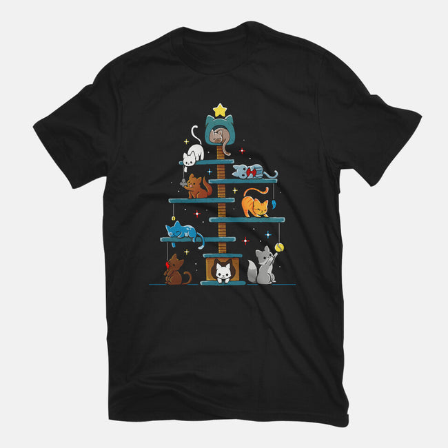 Christmas Tree House Cats-Unisex-Basic-Tee-Vallina84