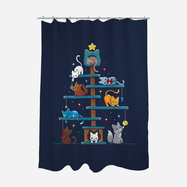 Christmas Tree House Cats-None-Polyester-Shower Curtain-Vallina84
