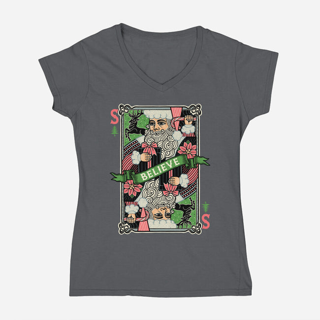 Believe Card-Womens-V-Neck-Tee-momma_gorilla