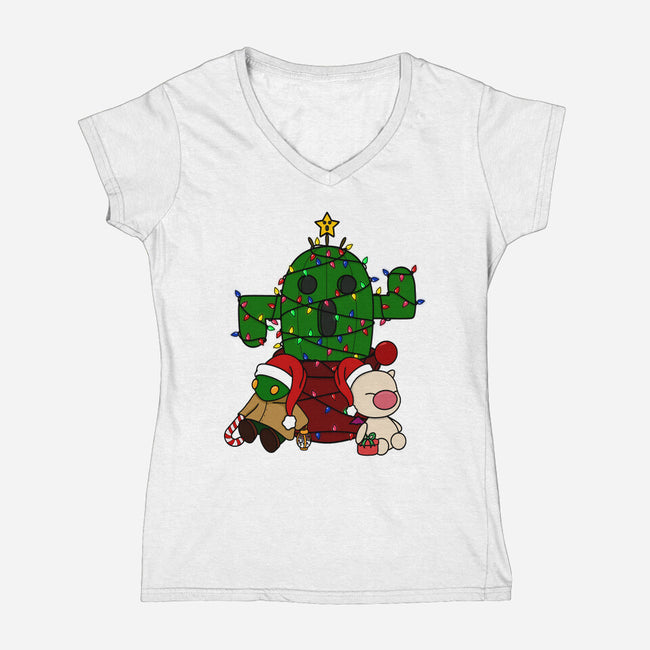 Christmas Cactuar-Womens-V-Neck-Tee-Alexhefe