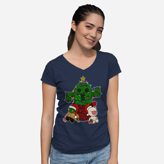 Christmas Cactuar-Womens-V-Neck-Tee-Alexhefe