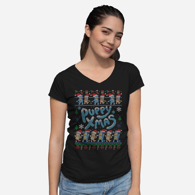 Puppy Xmas-Womens-V-Neck-Tee-Getsousa!