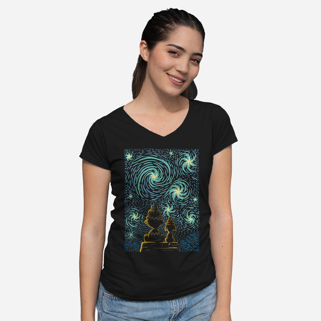 Starry Winter Night-Womens-V-Neck-Tee-erion_designs