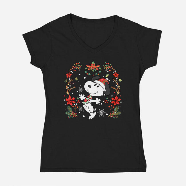 Christmas Snoopy-Womens-V-Neck-Tee-JamesQJO