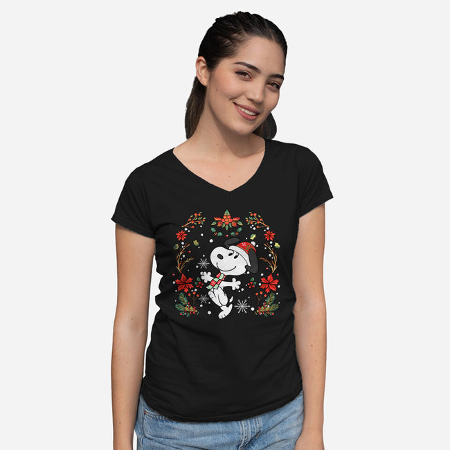 Christmas Snoopy-Womens-V-Neck-Tee-JamesQJO