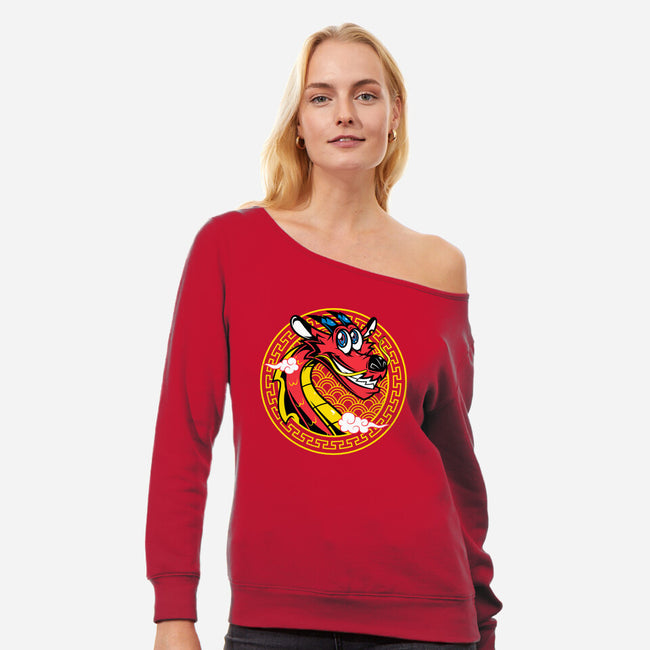 Mushu The Dragon-Womens-Off Shoulder-Sweatshirt-krisren28