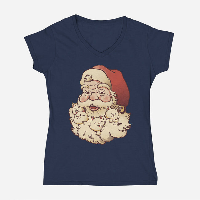 Santa Beard Full Of Cats-Womens-V-Neck-Tee-tobefonseca