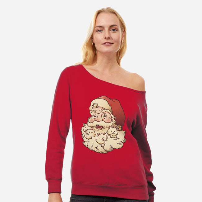 Santa Beard Full Of Cats-Womens-Off Shoulder-Sweatshirt-tobefonseca