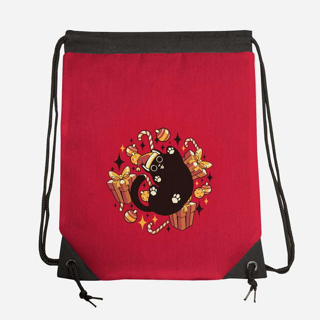 Xmas Kawaii Black Kitten-None-Drawstring-Bag-tobefonseca