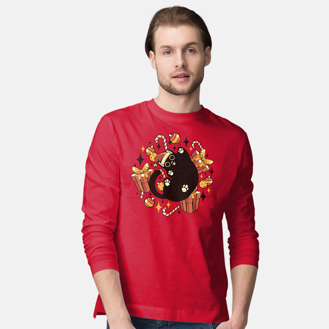 Xmas Kawaii Black Kitten-Mens-Long Sleeved-Tee-tobefonseca