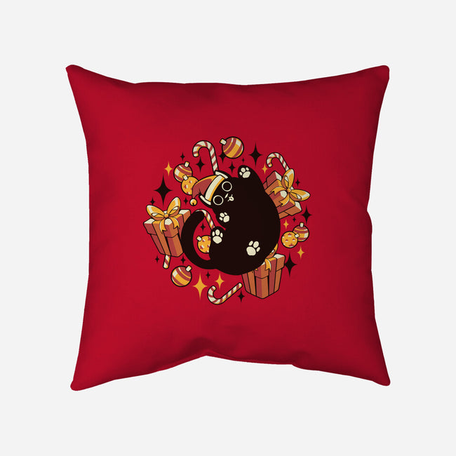 Xmas Kawaii Black Kitten-None-Removable Cover w Insert-Throw Pillow-tobefonseca