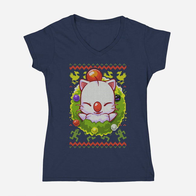 Kupo Christmas-Womens-V-Neck-Tee-BlancaVidal