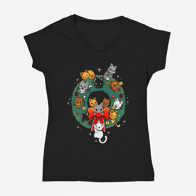 Kittens Wreath-Womens-V-Neck-Tee-Vallina84