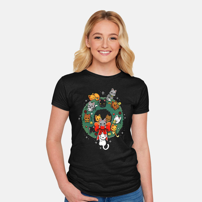 Kittens Wreath-Womens-Fitted-Tee-Vallina84