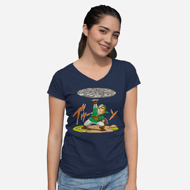 Destructo Sword-Womens-V-Neck-Tee-joerawks