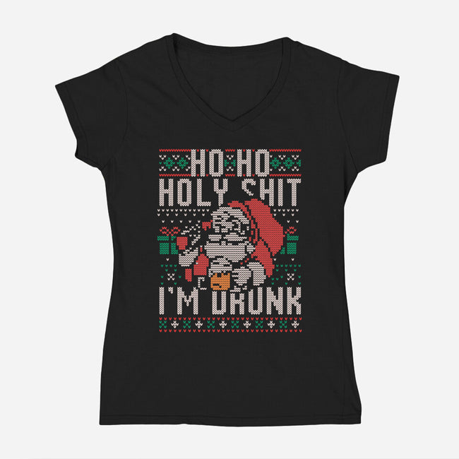 Ho Ho Holy Shit I'm Drunk-Womens-V-Neck-Tee-eduely