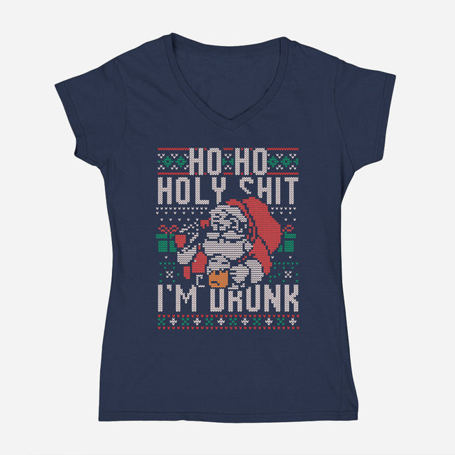 Ho Ho Holy Shit I'm Drunk-Womens-V-Neck-Tee-eduely