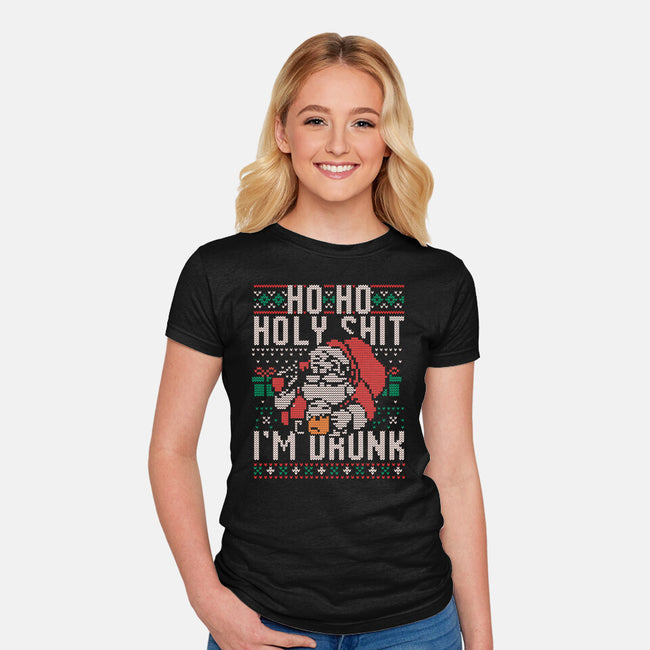 Ho Ho Holy Shit I'm Drunk-Womens-Fitted-Tee-eduely