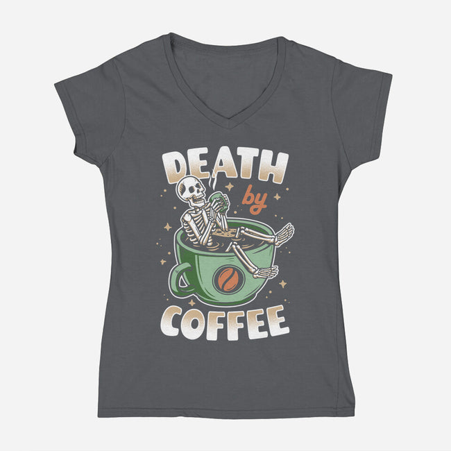 Death By Coffee-Womens-V-Neck-Tee-Olipop