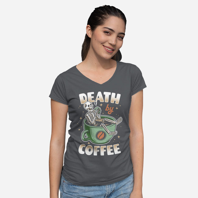 Death By Coffee-Womens-V-Neck-Tee-Olipop