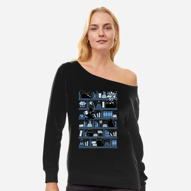 Purrfect Library-Womens-Off Shoulder-Sweatshirt-tobefonseca