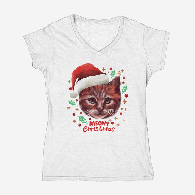 Wish You A Meowy Christmas-Womens-V-Neck-Tee-dandingeroz