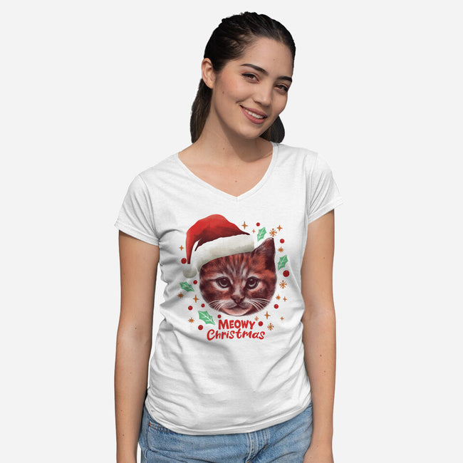 Wish You A Meowy Christmas-Womens-V-Neck-Tee-dandingeroz