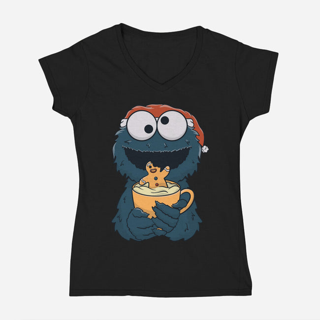 Gingerbread Monster-Womens-V-Neck-Tee-Claudia