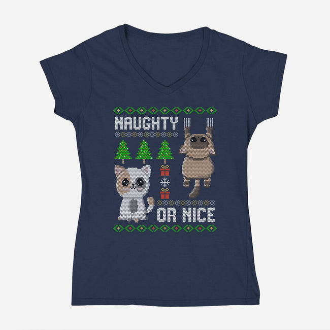 Naughty Or Nice Kittens-Womens-V-Neck-Tee-NMdesign