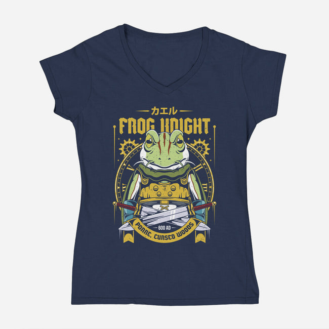 Glenn Frog Knight-Womens-V-Neck-Tee-Alundrart