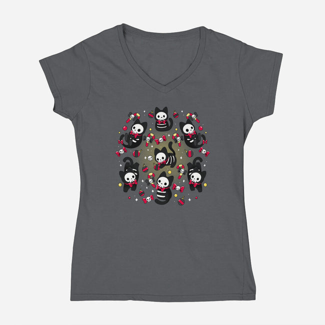 Creepy Xmas Kittens-Womens-V-Neck-Tee-Vallina84