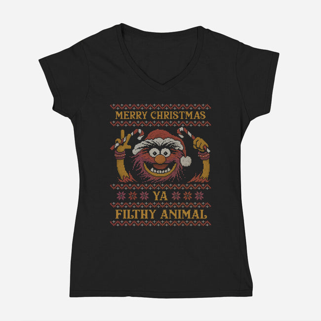 Ya Filthy Animal-Womens-V-Neck-Tee-kg07