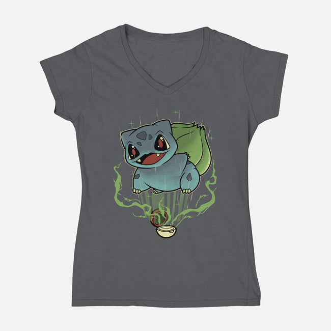 Summoning Grass Toad-Womens-V-Neck-Tee-Astrobot Invention