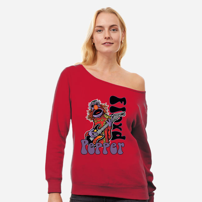 Floyd Pepper-Womens-Off Shoulder-Sweatshirt-Action Nate