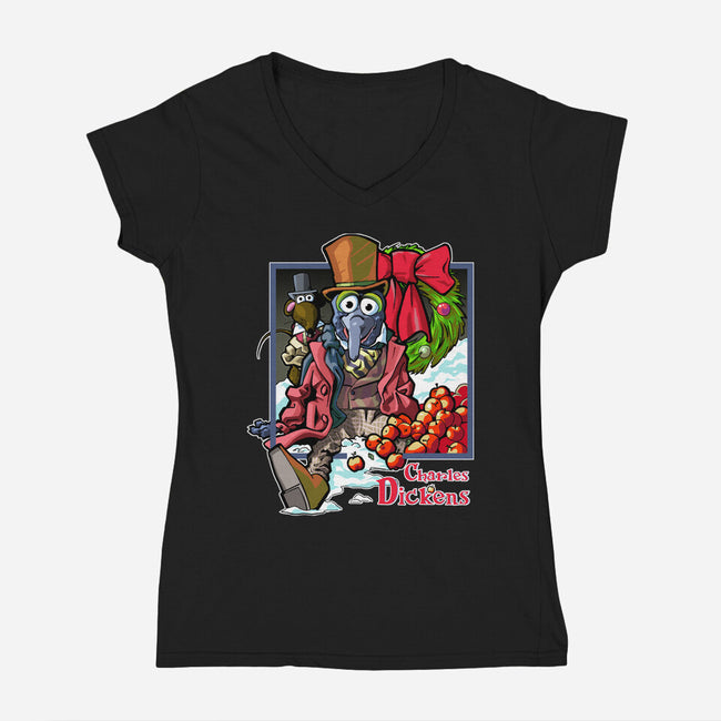 Charles Dickens-Womens-V-Neck-Tee-Action Nate