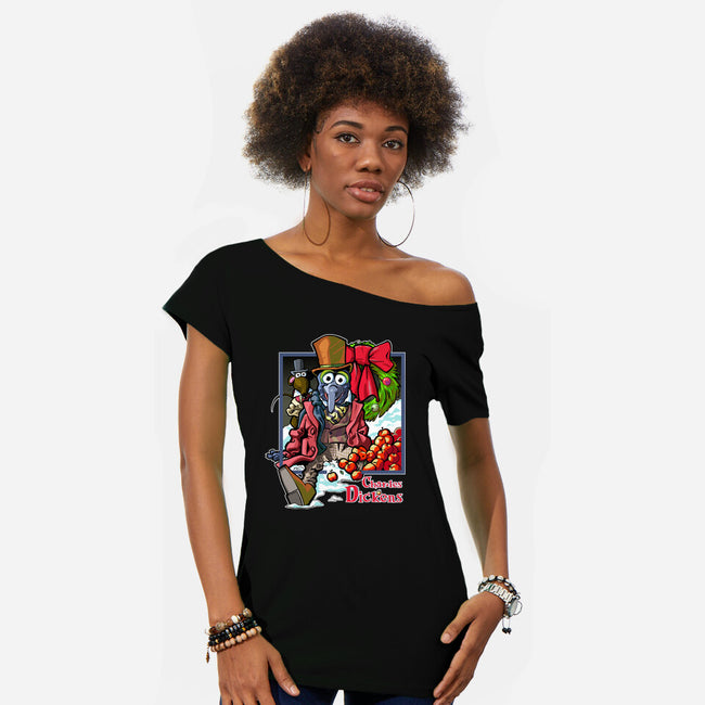 Charles Dickens-Womens-Off Shoulder-Tee-Action Nate