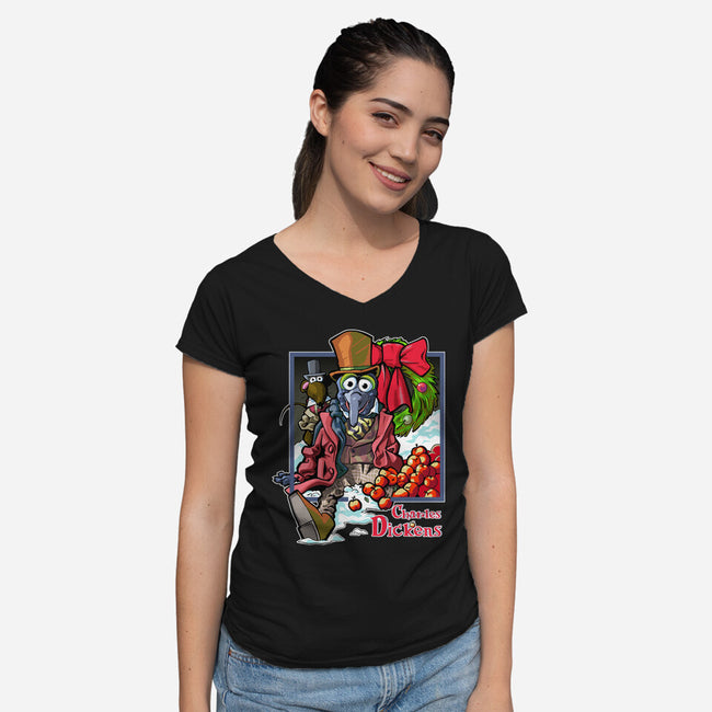 Charles Dickens-Womens-V-Neck-Tee-Action Nate